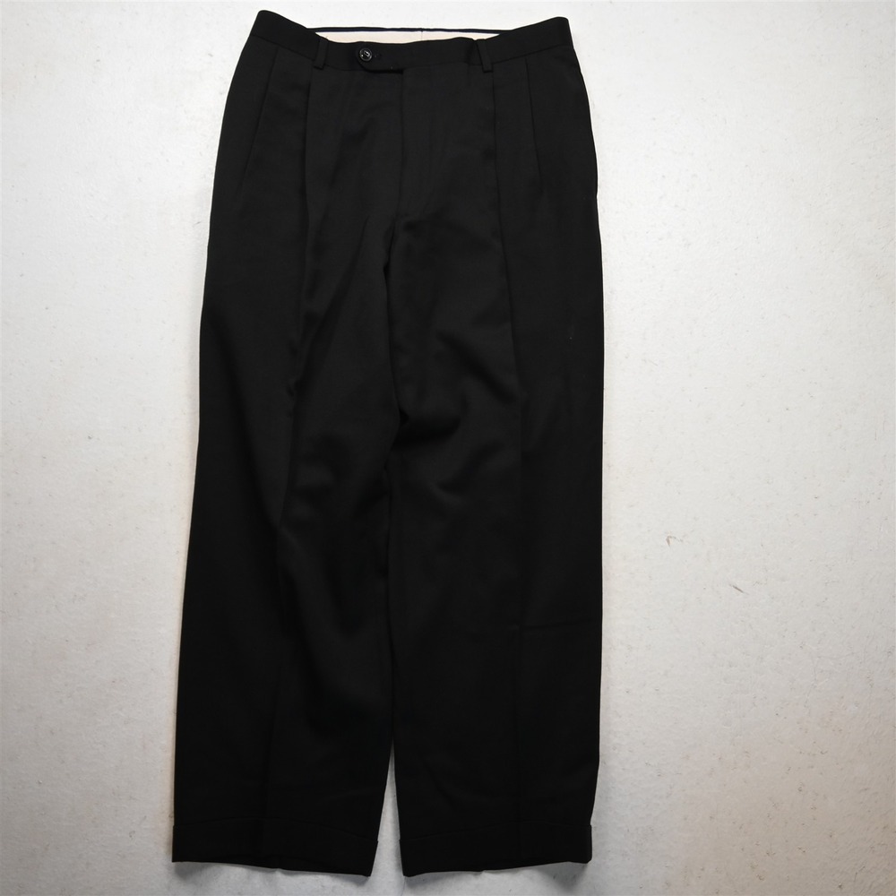 Bespoke 32x28 Black 100% Wool Pleated Cuffed High Waist Dress Mens Pants